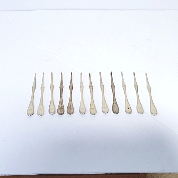 Bigelow Bros. & Kennard Nut Picks Set of 12 Antique 1853 Monogrammed 5" - Picture 1 of 4